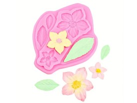 Molde silicona 3 flores y hojas